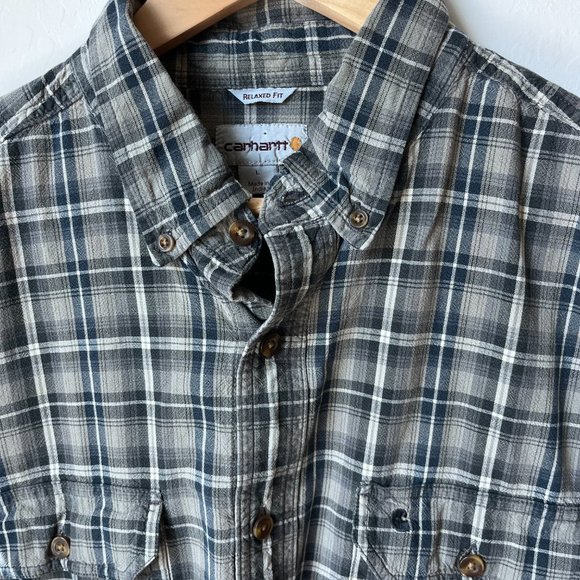 Carhartt Workwear Shirt Large Blue Gray Button Up Long Sleeve Cotton Mens - Picture 3 of 9